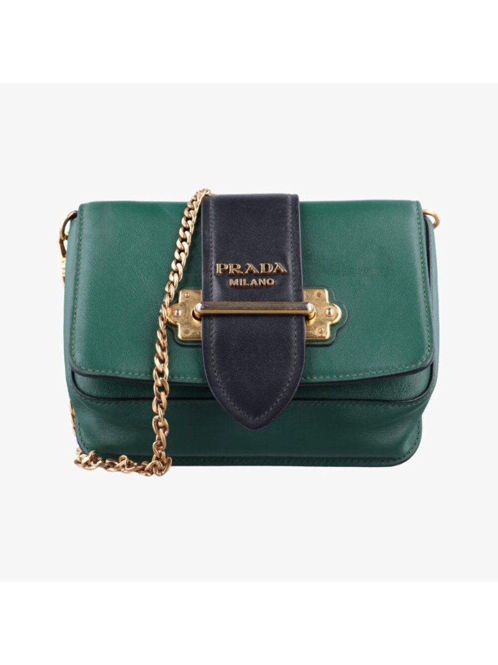 Prada City Calfskin Cahier Green Black Leather 25
